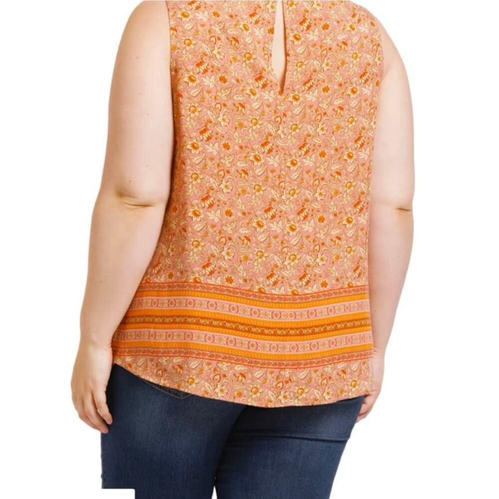Daniel Rainn Floral Sleeveless Pink Blouse Lace Up Front Size 2X New - Picture 9 of 10